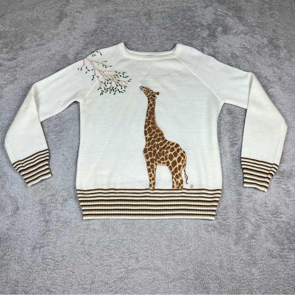 Vintage Cyn Les Shirlee Designs‎ Sweater Embroidered Giraffe Medium - Picture 1 of 8